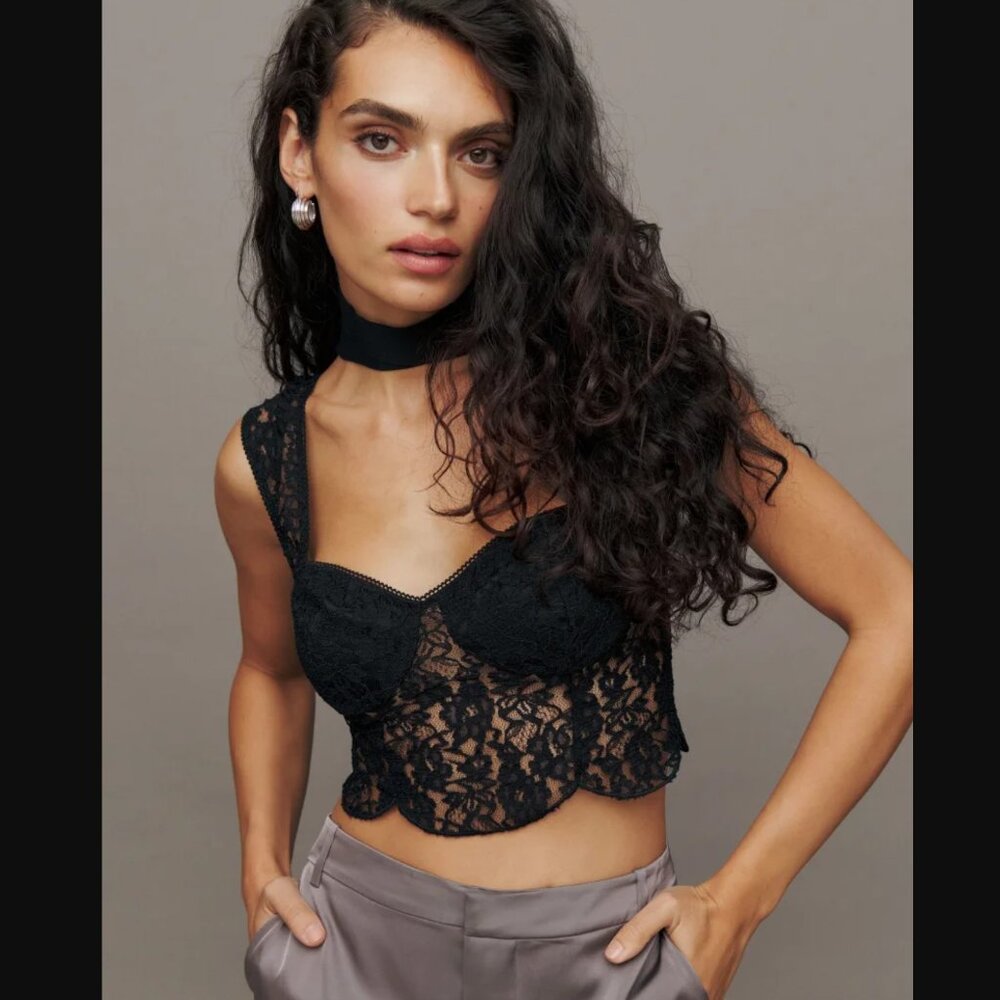 Reformation Black Lace Crop Top